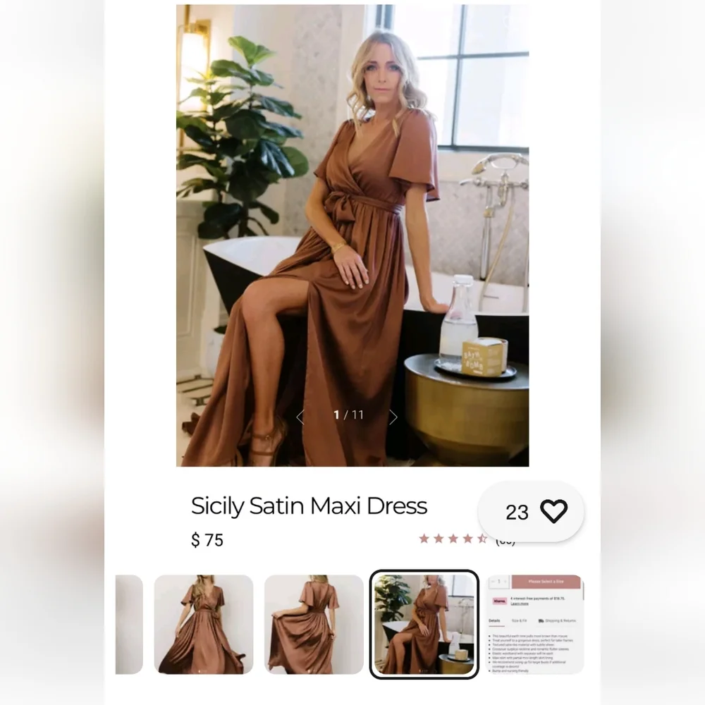 Baltic Born Sicily Satin Double Slit Maxi Dress in Rosy Brown NWOT - Picture 5 of 13